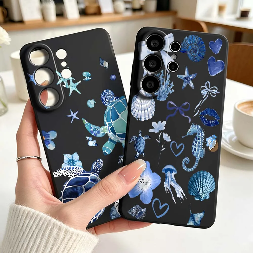 

Watercolor Turtle Pattern Phone Case For Samsung Galaxy S26 S25 S24 S23 S22 S21 S20 Pro Edge Ultra Plus FE 5G Black Cover