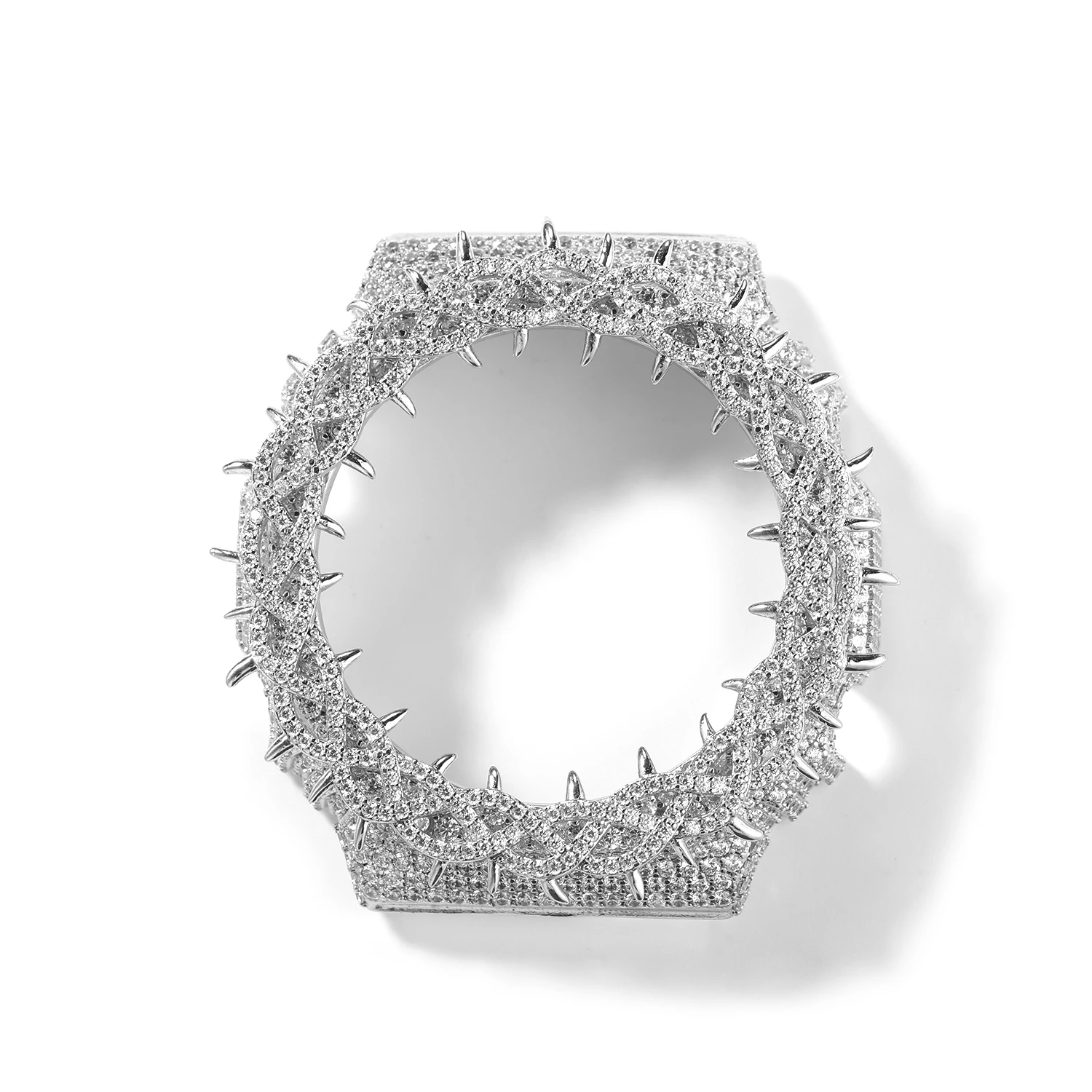 THE BLING KING Iced Out Barbed Wire Spiked Moissanite Mod Bezel Replacement Watch Case Compatible with GA2100 HipHop Accessory