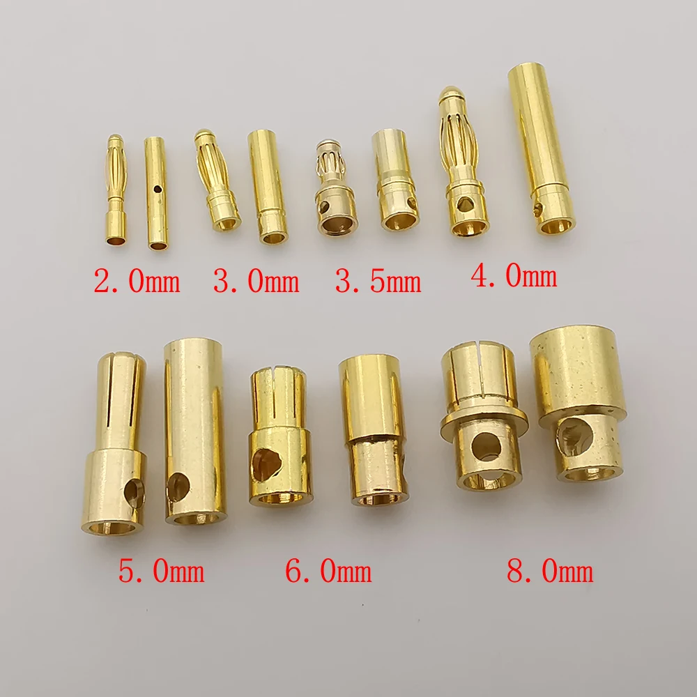 2mm 3mm 3,5mm 4mm 5mm 6mm 8mm RC Batterie Vergoldet Bullet Banana Stecker Männlich Weiblich Banana Stecker für RC Lipo Batterie ESC DIY