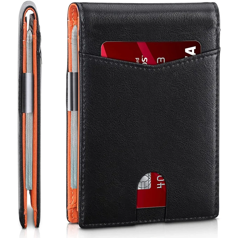 with Money Clip Mens Slim Wallet Anti-scan RFID Blocking ID Credit Card Holder Front Pocket Slim Leather Wallet for Women Men