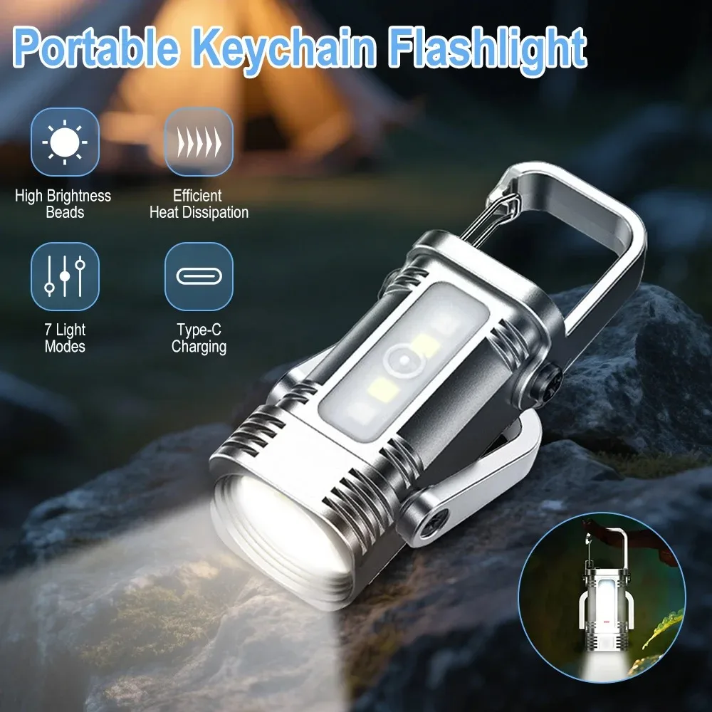 

New Multifunctional Keychain Flashlights Portable USB Rechargeable Keychain Torch Mini Flashlight Outdoor Hiking Camping