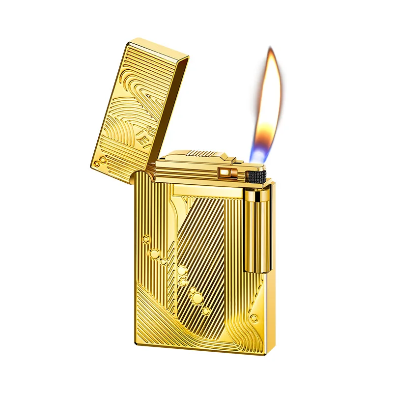 

New Gold Metallic Aloud Three-word Integrated Lighter Retro Gold Classic Sleeping Mermaid Fuel Lighter Adjustable Soft Flame