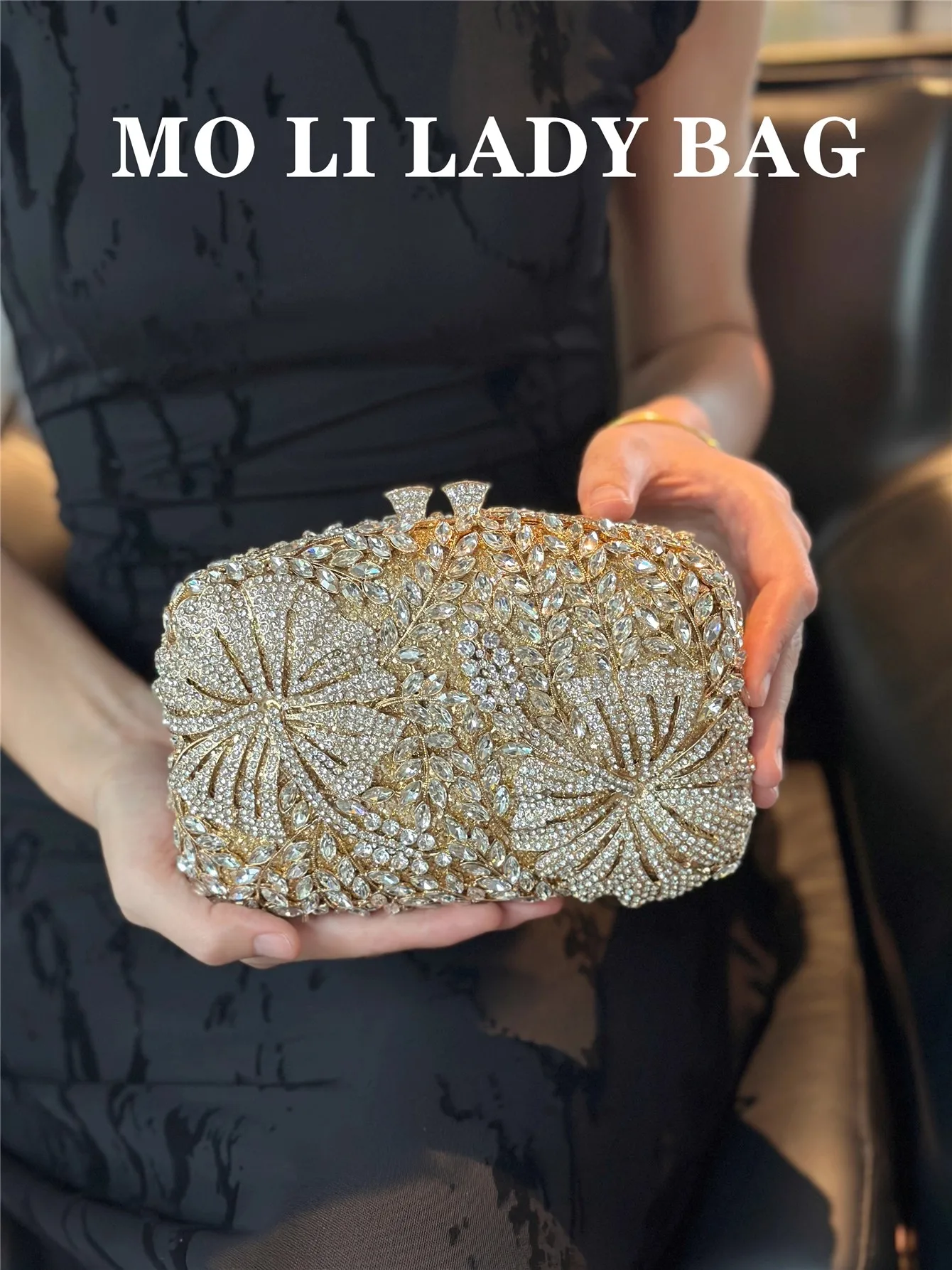 Glitter Diamond Floral Metallic Clutch Purse Wedding Party Banquet Bag Luxury Rhinestones Exquisite Evening Bag Women Handbag - view 3