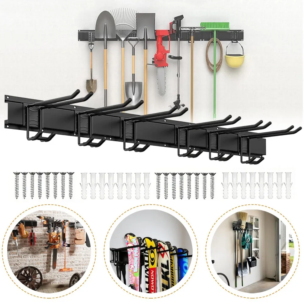 Crochets pour outils de garage, accessoire mural pratique pour organiser pelles, râteaux, tuyaux d'arrosage, balais, brosses et différents types d'outils électriques pour l'organisation de l'atelier.