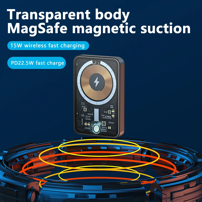 PD 22.5W Magnetic Power Bank 10000mAh 15W Transparent Wireless Charger For iPhone 13 12 11 pro max xs Charging Power Bank