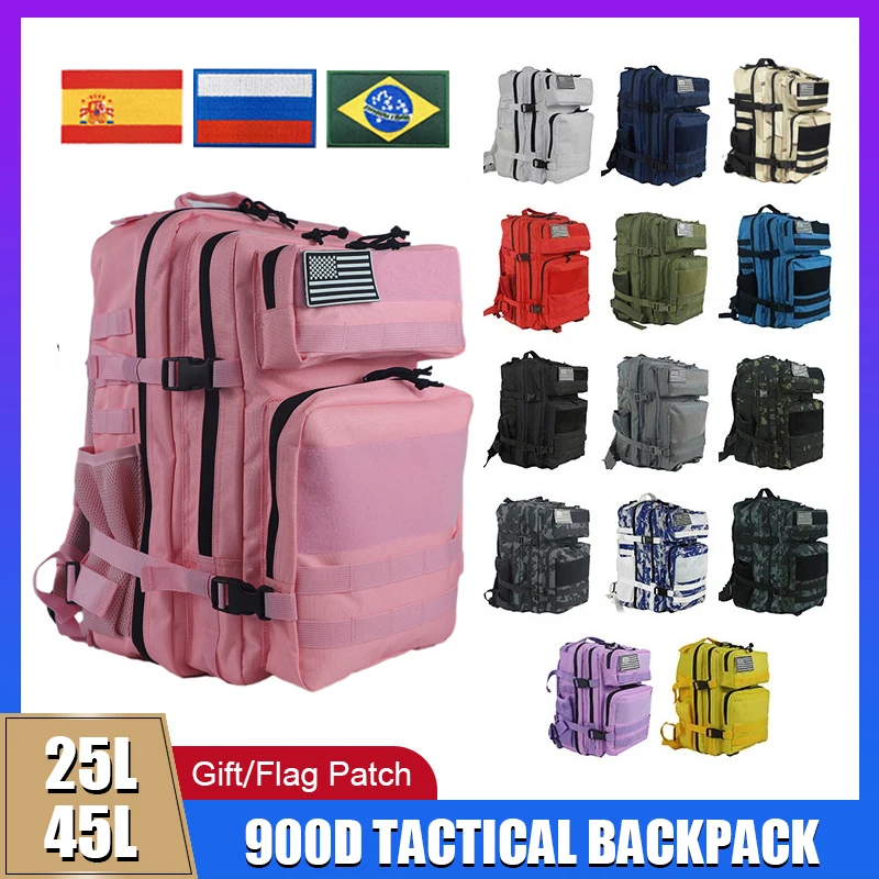 Mochila táctica de 25L/45L 3P para hombre y mujer, bolsa de asalto Molle militar para acampar al aire libre, accesorios de caza, color rosa