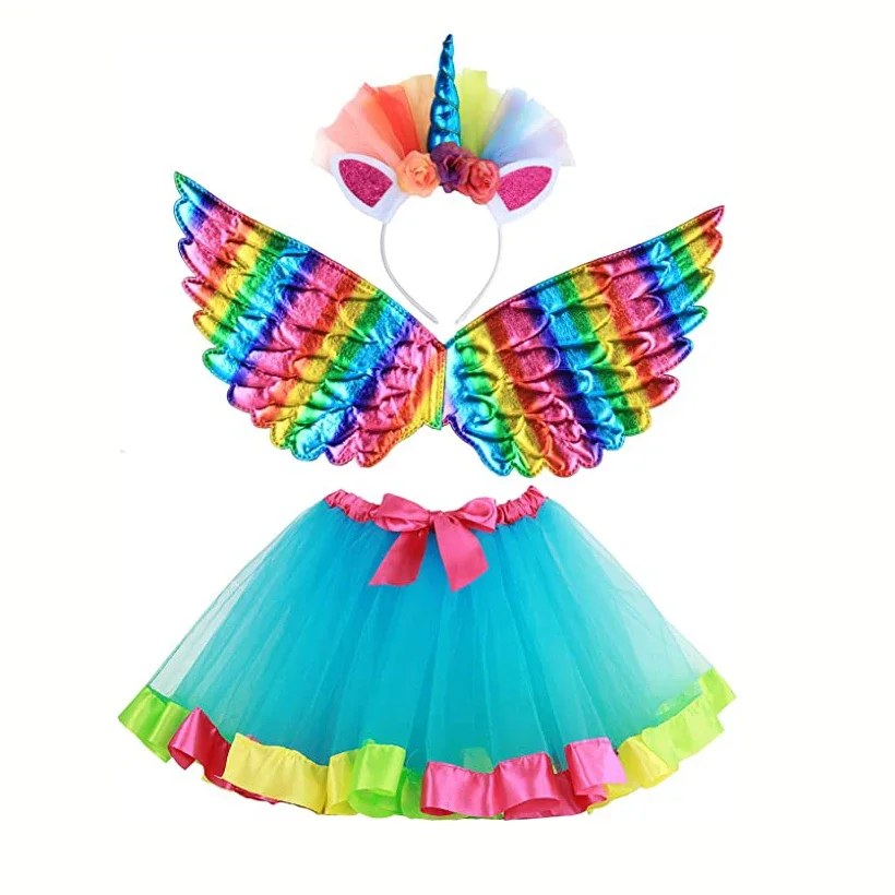 unicorn tutu skirt for girl Baby Girls birthday party Tulle Skirts Set Children Christmas Halloween Costumes with Wings