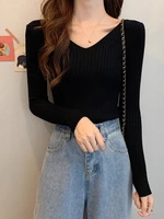 2026 Korean Autumn Winter V Neck Sweater Fashion Casual Long Sleeve Knitted Sweaters Solid Color Slim Pullovers Women Clothes - Image 3