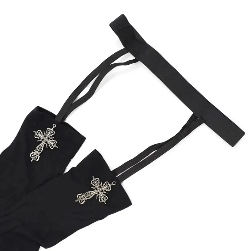 Y2K Gothic Cross Stockings Women Sexy Belt Black Stockings Luxury Knee-socks Stocking White Thigh Highs Socks Lolita Pantyhose