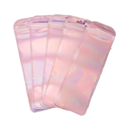 50pcs Long Holographic Packaging Bags Ziplock Pouch for Small Business Pens Necklace Jewelry Food Lip Gloss Storage Display