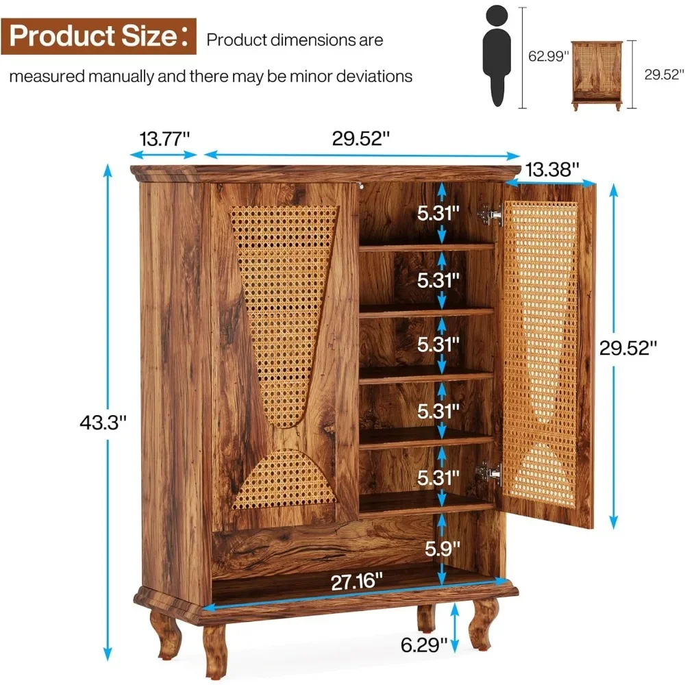 5-Tier Rattan Shoe Cabinet for Entryway | Large Hidden Organizer with Ventilated Doors | Modern Freestanding 25-Pair Storage