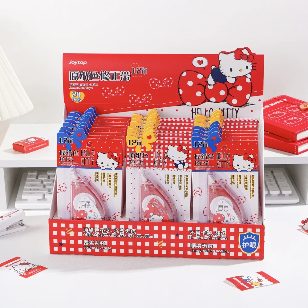 Ruban correcteur authentique Hello Kitty, Sanrio, 12 mètres, couleur papier naturel, rouleau lisse pour le travail, les examens et les notes quotidiennes
