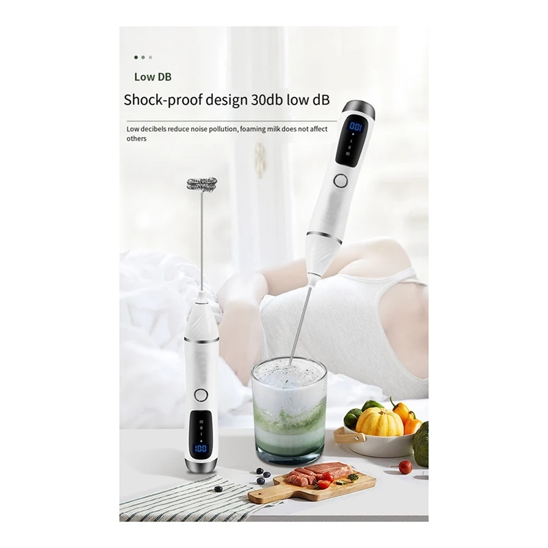 Handheld Milk Frother For Coffee, Rechargeable Drink Mixer With 3 Heads 3 Speeds Electric Whisk Coffee Frother For Latte Durable