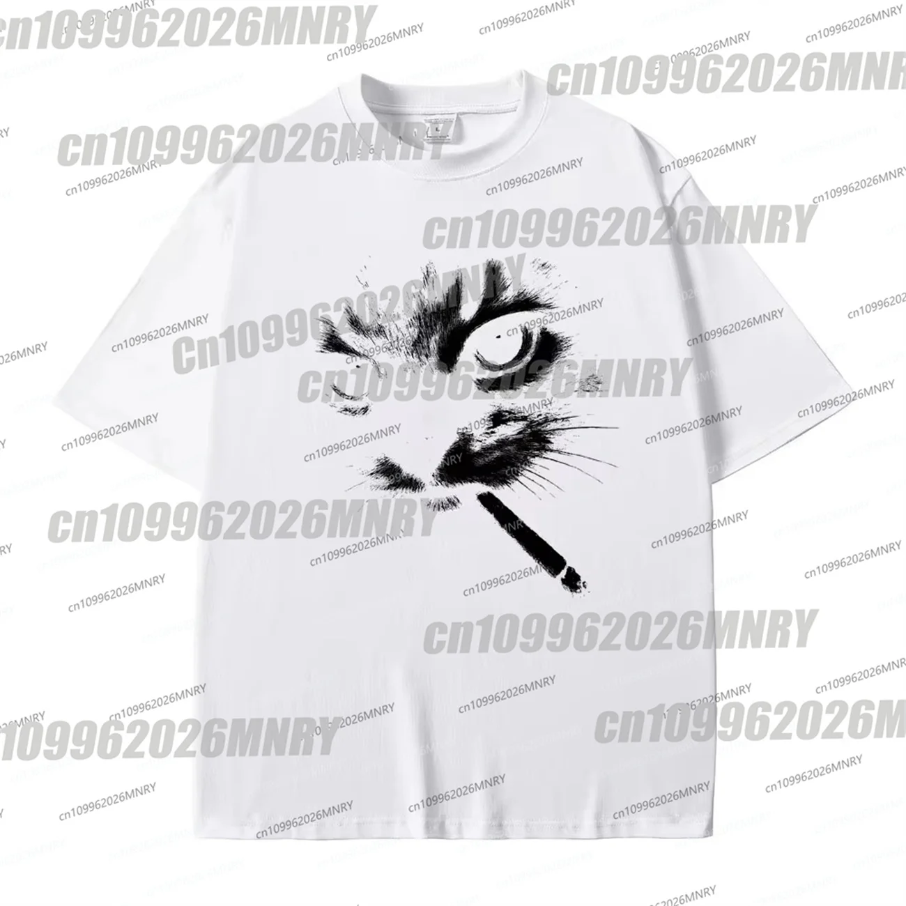 Funny Meme Cat Face Graphic Kid T-shirts Men Women Casual Cotton Vintage T Shirts Men's Oversized T-shirts Cats Lover Moto Gifts
