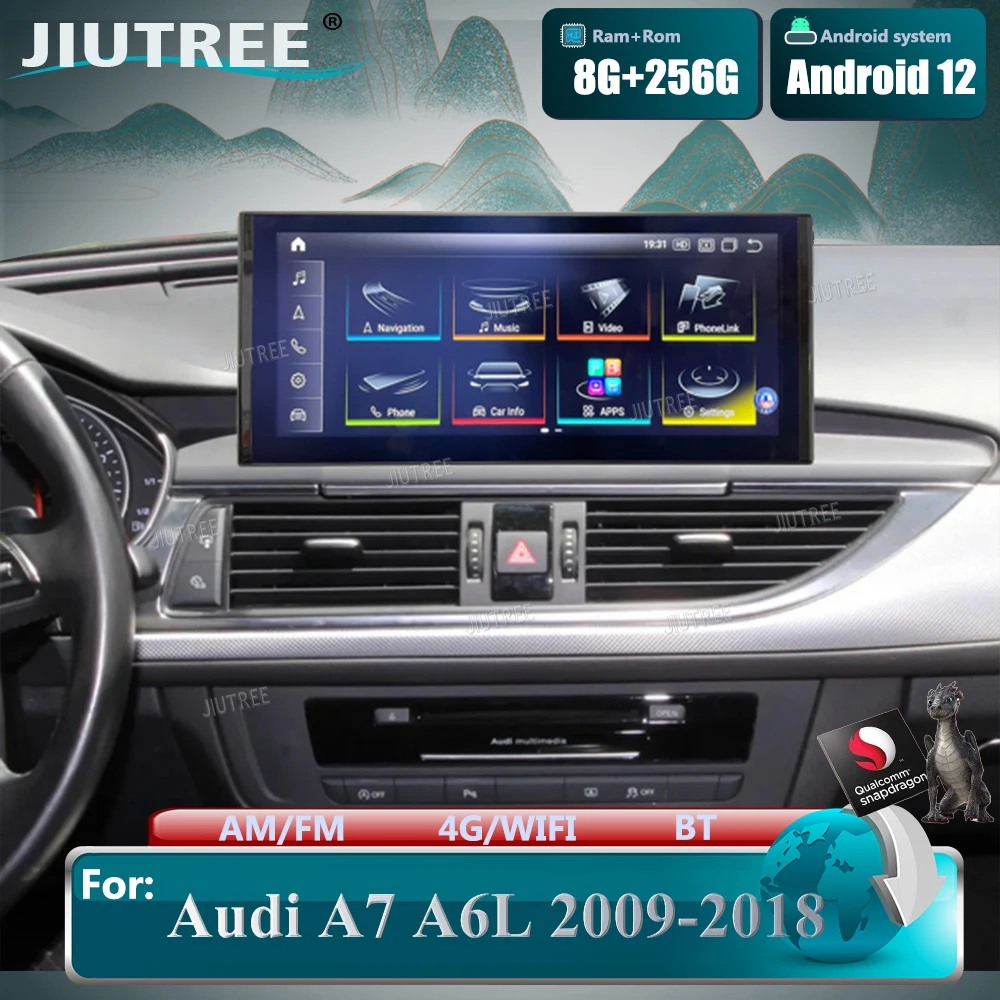 

12,3 дюймовый сенсорный экран Android 12 для Audi A7 A6L 2009-2018, автомобильные аксессуары, мультимедийные мониторы Carplay, стерео радио плеер