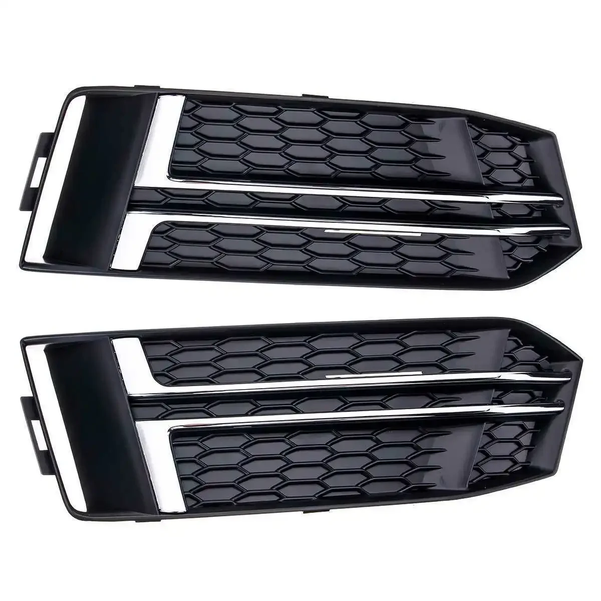 1 Pair Chrome Honeycomb Front Bumper Fog Light Grille Lower Grill Cover For Audi A4 B9 S-LINE 2016 2017 2018 Car Accessories