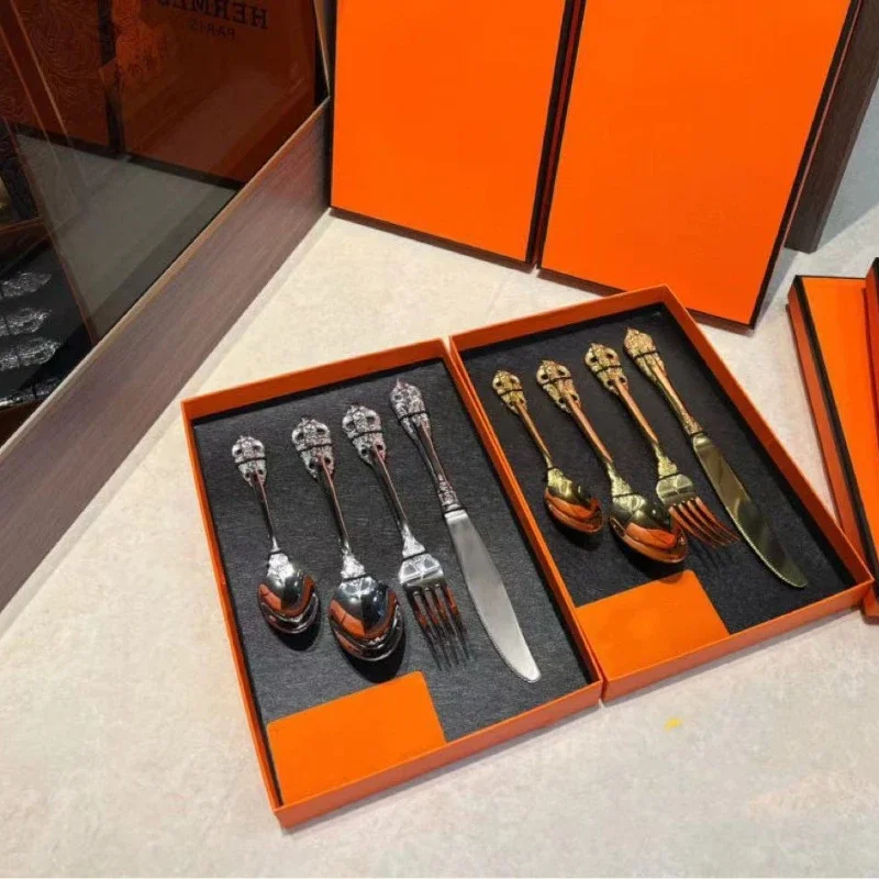 

High End 304 Stainless Steel Knife, Fork, Spoon Set for Household Western Food Knives and Forks, Gift To Friends with Gift Box