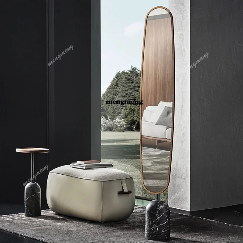 

Зеркало в полный рост в стиле ретро с мраморной отделкой, для дома, гостиной, с интегрированной вешалкой для одежды, овальное, из массива дерева.