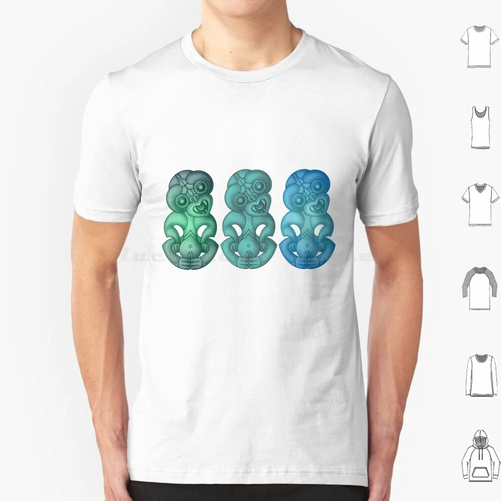 Camiseta verde y azul Maori Hei Tiki talla grande 100% algodón Maori Nueva Zelanda Nz Kiwi Aotearoa Kia Ora Kiwi pájaro helecho Nz cultura