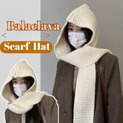 Korean Women Balaclava Scarf Hat Winter Warm Earmuffs Cap Thicken Woolen Neck Ear Protector Headgear Solid Knit Beanies