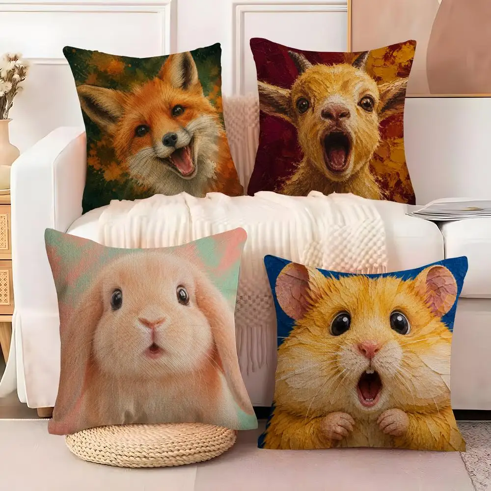 Funny Animal Wall Art Gift Cushion Cover  Plush Fabric Soft Double Sided Print Sofa Cushion Cover Throw Pillow Covers