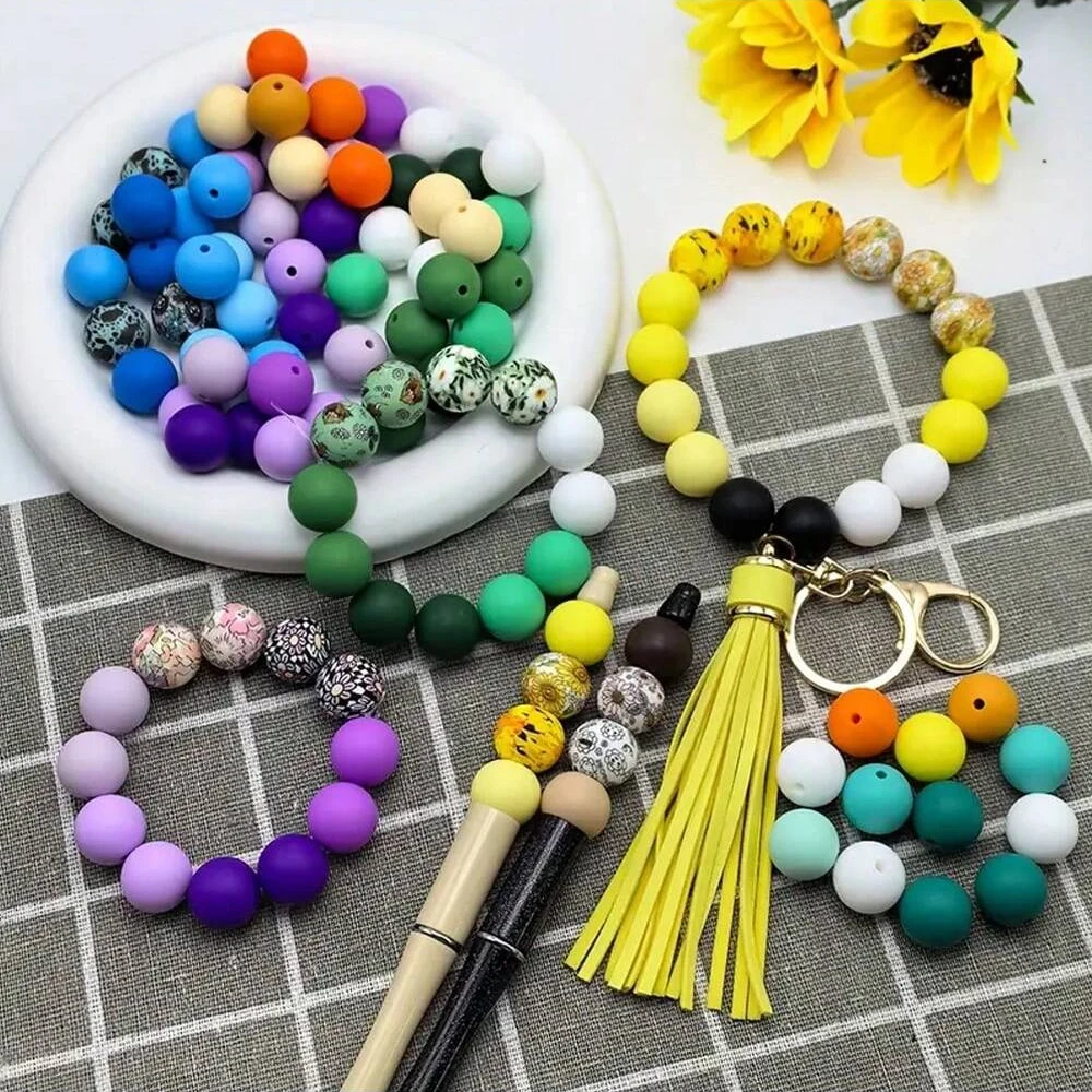50PCS Multi-Color Silicone Bead Set with Floral and Animal Designs, Featuring Holiday Elements, Suitable for DIY Jewelry Making