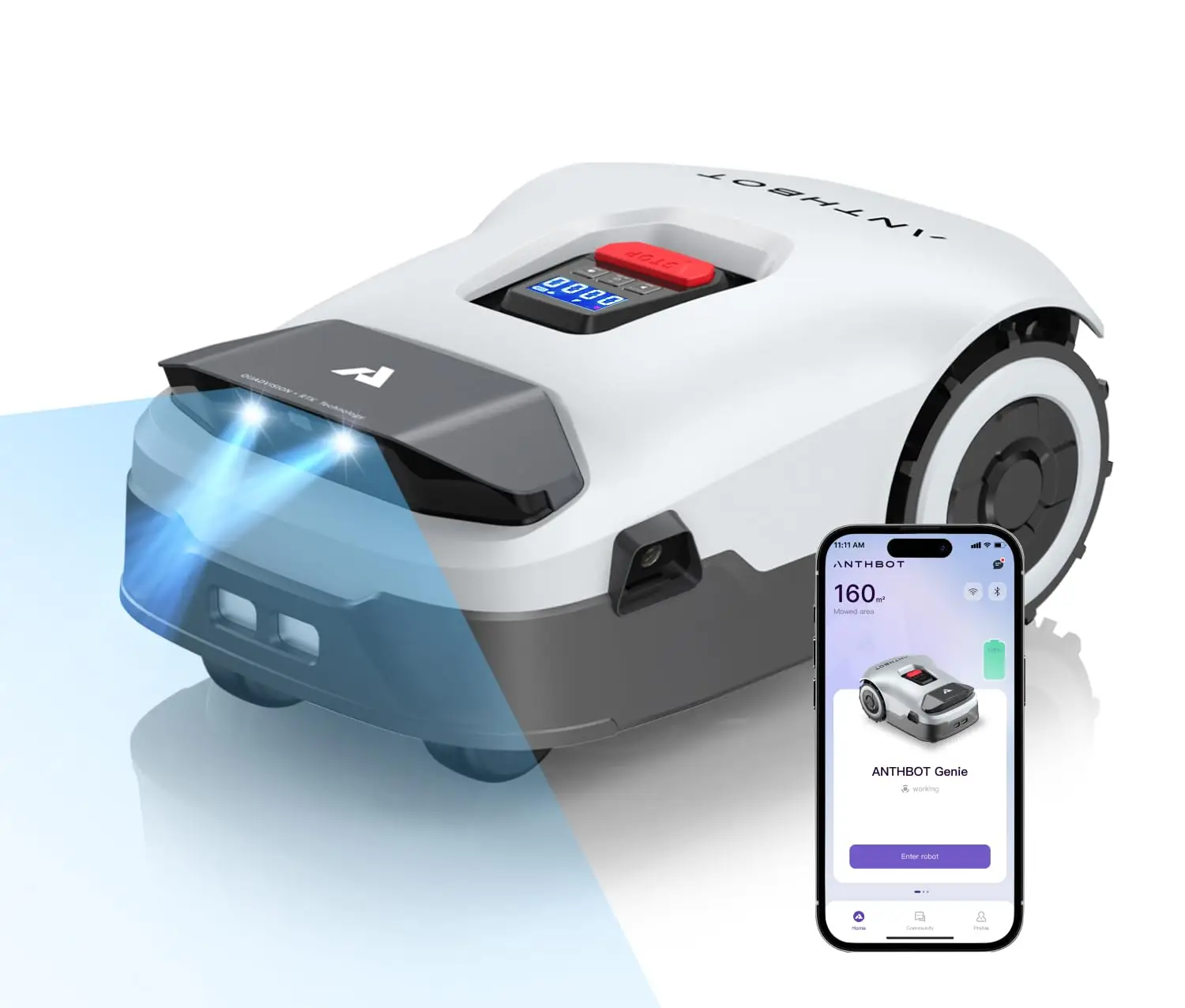 

Genie600 Robot Lawn Mower - NO Wire, Full Band RTK+4-Eye Vision Robotic Lawnmower for 1/4 Acre, Auto Mapping,, Custom