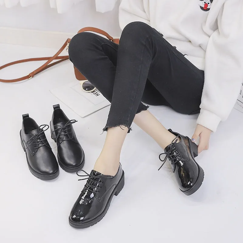 Whoholl Brand 2024 Women Spring New Black Platform Flats Shoes Women Loafers Lace-up Boat Shoes Designer Casual Leather Oxfords