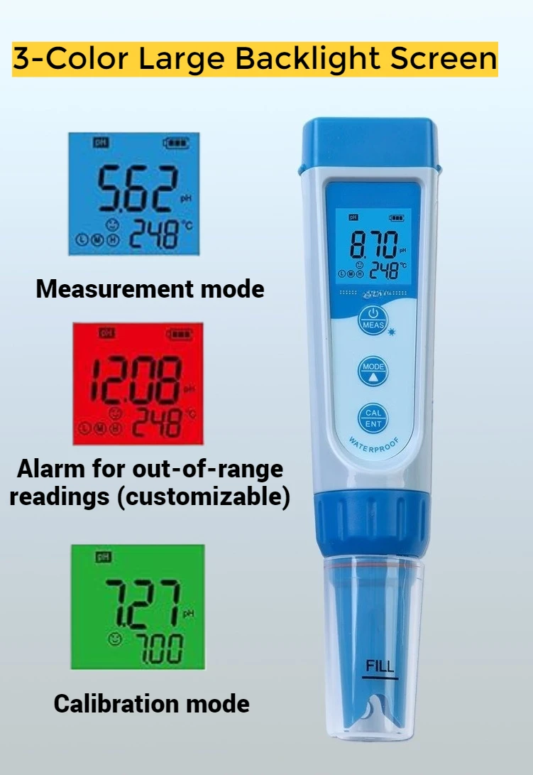 Hot-Selling 3 Color Backlit pH Tester Pocket Digital pH Meter Kit With Replaceable pH Sensor  for Hydroponics Pools
