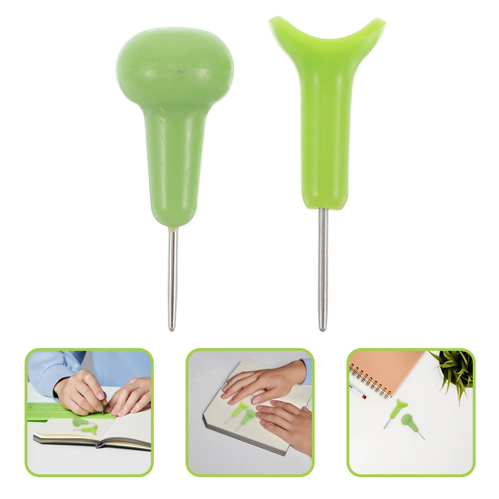 2 Pcs Blind Writing Pen Fountain Ink Braille for Beginners Teaching Supplies Green Plastic