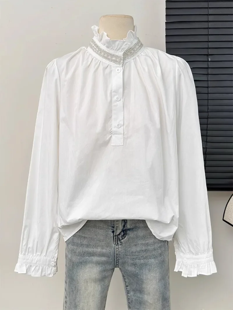 

Vintage French 2025 Spring New High Grade Shirts Heavy Shiny Chic Buttons Blusas Mujer Loose Unique Women Clothing Sweet Blouses