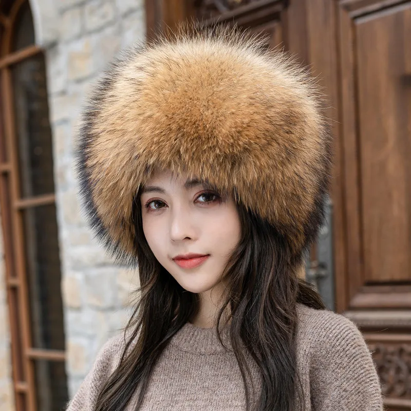 Natural Fox Fur Russian Aviation Hat With Ears Ushanka Women Winter Warm Fluffy Stylish Female Tail Cap Fashion Real Fur Hats