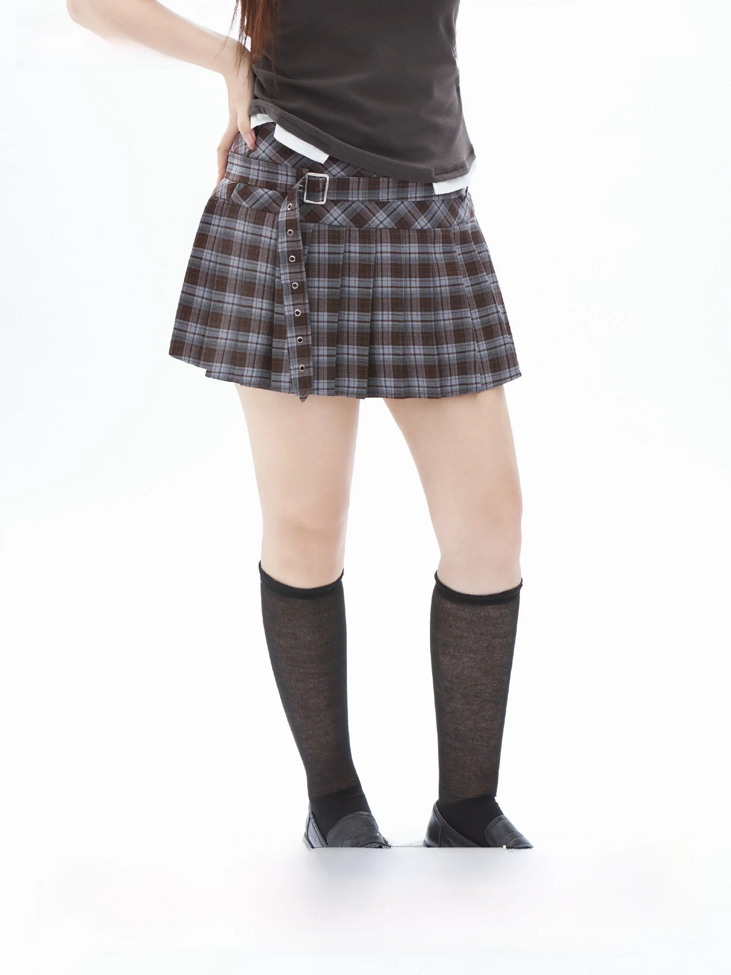 

High Waist Plaid A-Line Skirt Chic Fruit Sweet Cool Girl Summer Polyester Pleated Skirt Stand Fit Casual Leisure