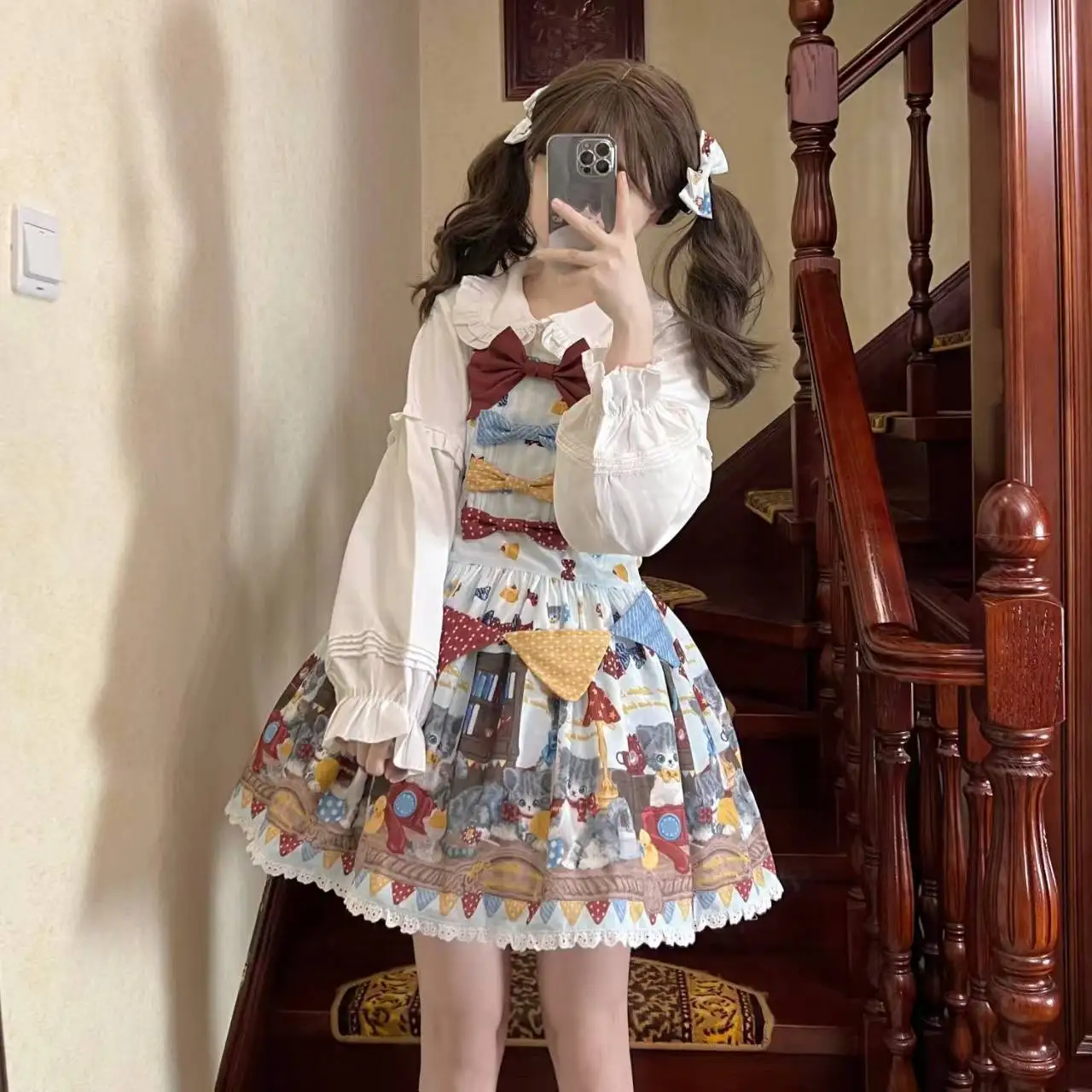 

Японское платье Kawaii в стиле Лолиты Jsk, 2021, милое платье с принтом кота и бантом, платья без рукавов с высокой талией и бретельками, милые костюмы для косплея для девочек