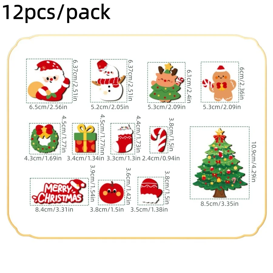 12 Stück/Set Weihnachts-Kühlschrankmagnete Niedlicher Weihnachtsmann Weihnachtsbaum Schneemann Lebkuchenmann Kühlschrankaufkleber Heim-Küchen-Deko Geschenk – Detail 7