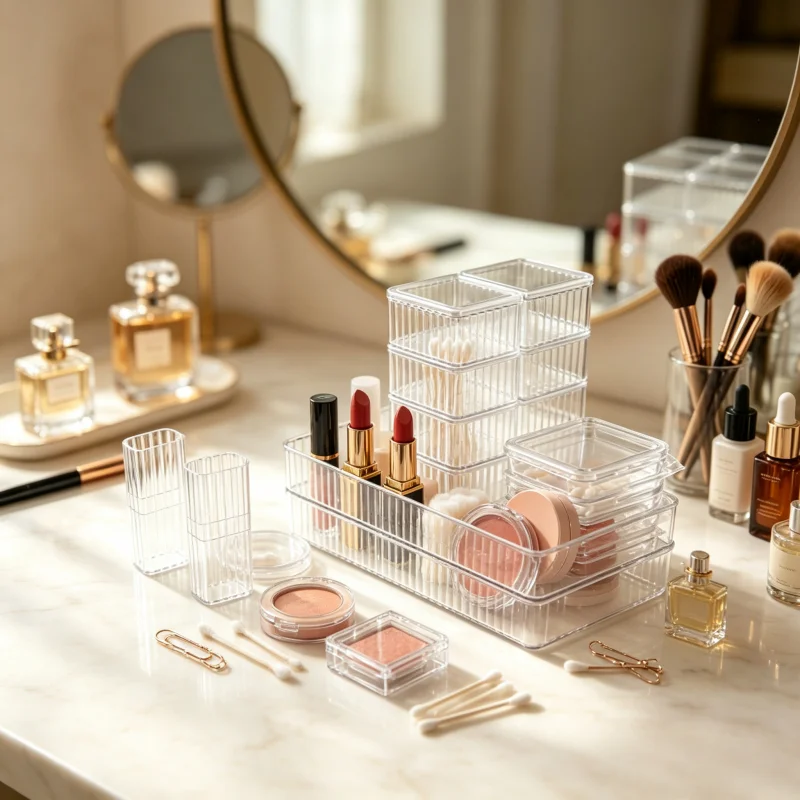Desk Setup Productivity - 17-Piece Set of Transparent Vertical-Patterned Beauty