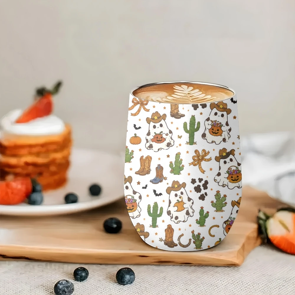 Cowboy Ghost Cactus Design Vacuum Flasks 12oz Eggshell Cup With Lid Portable Coffee Cups Travel Household Office Drinking Mug