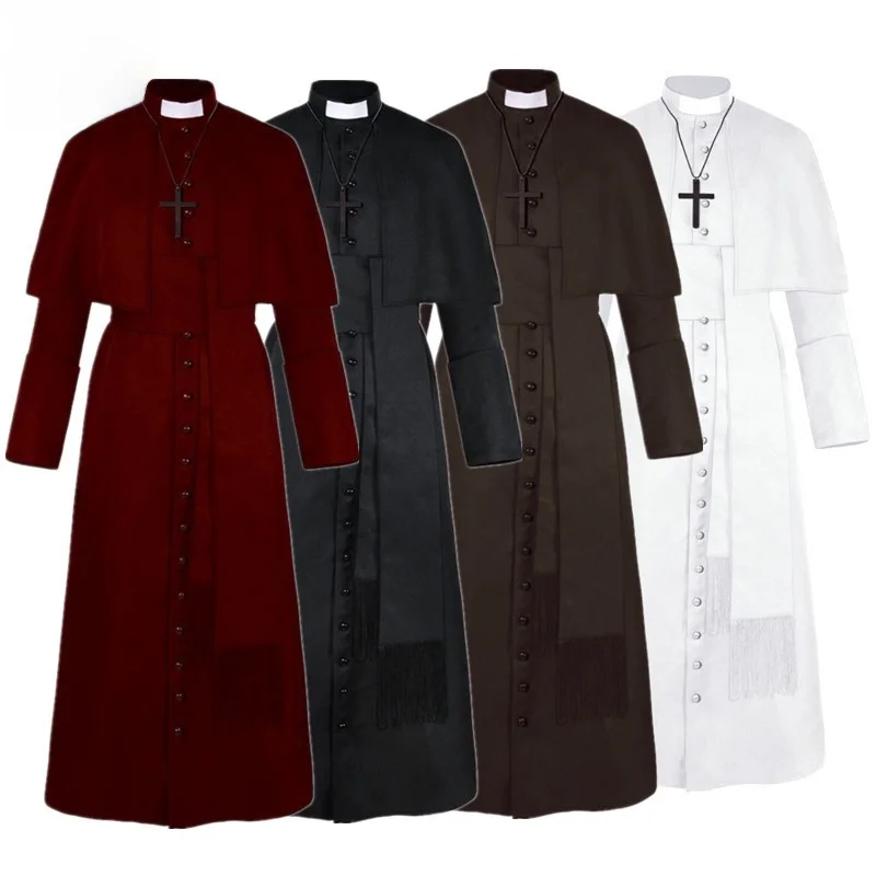 

Винтажный костюм священника на Хэллоуин, однотонный монастырский средневековый костюм для выступлений, женская этническая одежда