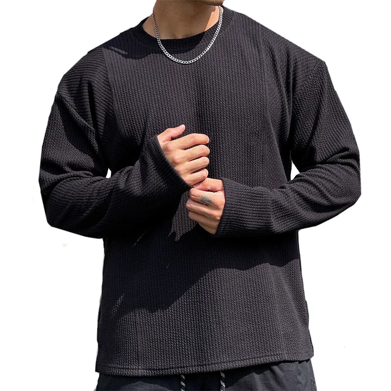 High quality Spring and Autumn men\'s long sleeved T-shirt Fashion casual sports round neck fitness running long sleeved T-shirt