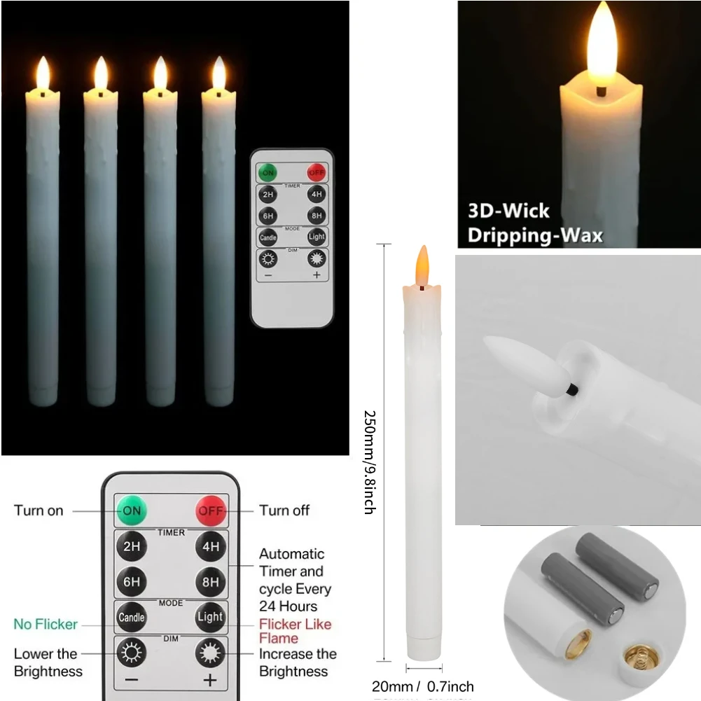 Flameless Flickering Taper Candles with/without Remote Control Timer Dimmer Battery Operated Candlesticks for Christmas Wedding