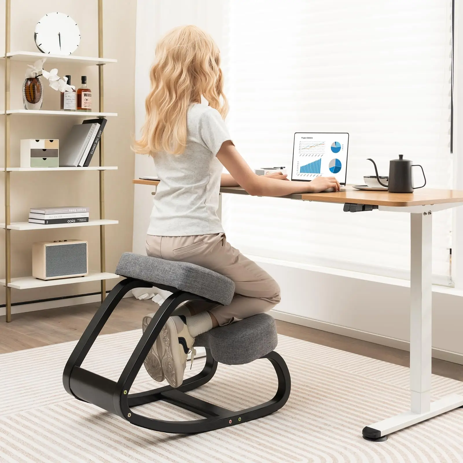 Ergonomic Kneeling Chair, Rocking Knee Chair for Upright Posture, Home Office Ergo Kneel Support Stool, Relieving Back