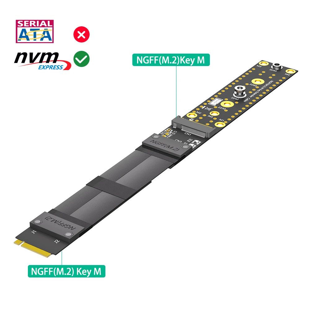20 سنتيمتر M.2 (NGFF) مفتاح M NVMe SSD 2242/2260/2280 تمديد كابل موسع PCIe3.0 x4 كامل السرعة عالية التردد تمديد كابل