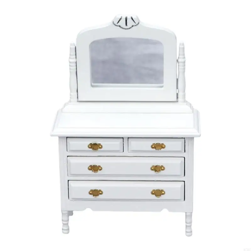 

97BC Miniature Wooden Doll Dresser 1/12 Scale Cabinet Mirror Decors Dressing Table