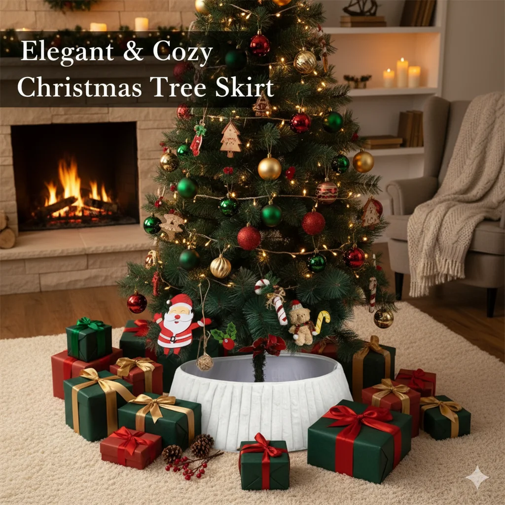 

Rustic Bohemian Christmas Tree Collar Soft White Plush Skirt Protector For Artificial Tree Home Farmhouse Holiday Decor