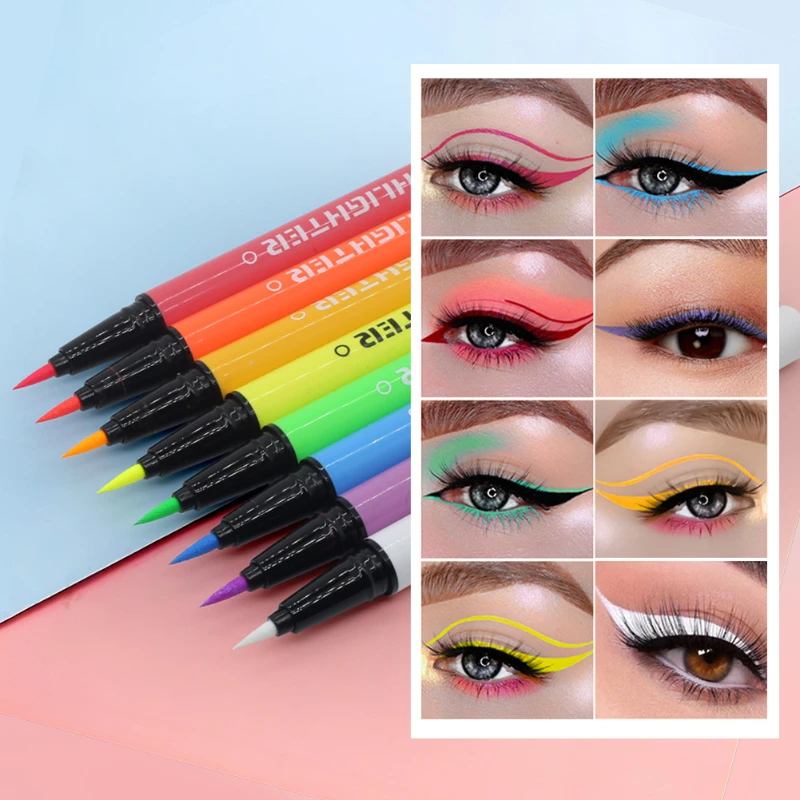 8 قطع من محدد العيون المتوهج في الظلام، محدد عيون سائل لامع، قلم مكياج فلورسنت نيون، مكياج عيون للوجه للمهرجانات الموسيقية والحفلات #4