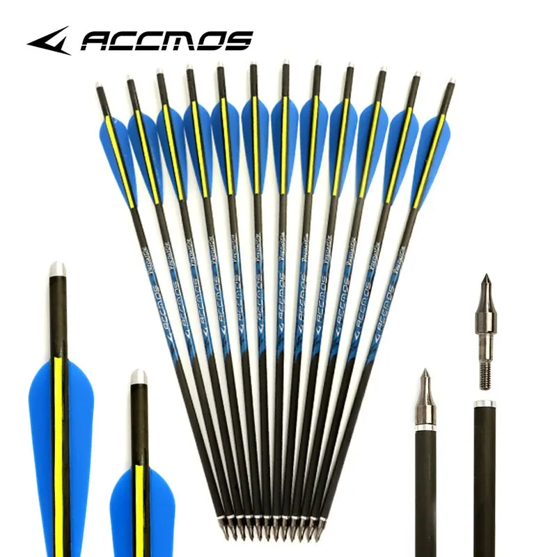 

12pcs Arrows ID 6.2mm OD7.6mm 13''/16''/17''/ 20'' Pure Carbon Crossbow Bolts 4" vanes Feather Arrows Archery For Hunting Shooti