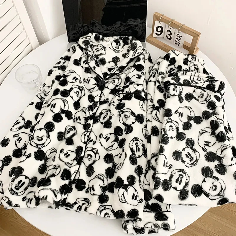Winter Women's Hello Kitty Pajama Set Cartoon Flannel Pajamas Thickened Fluffy Plush Warm Comfortable Loose High Quality