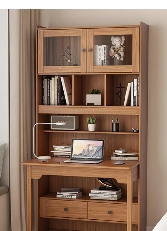 xx-Durable Creamy White One Bedroom Conjoined Bookcase Student Home Computer Desk Combination Foldable Design*