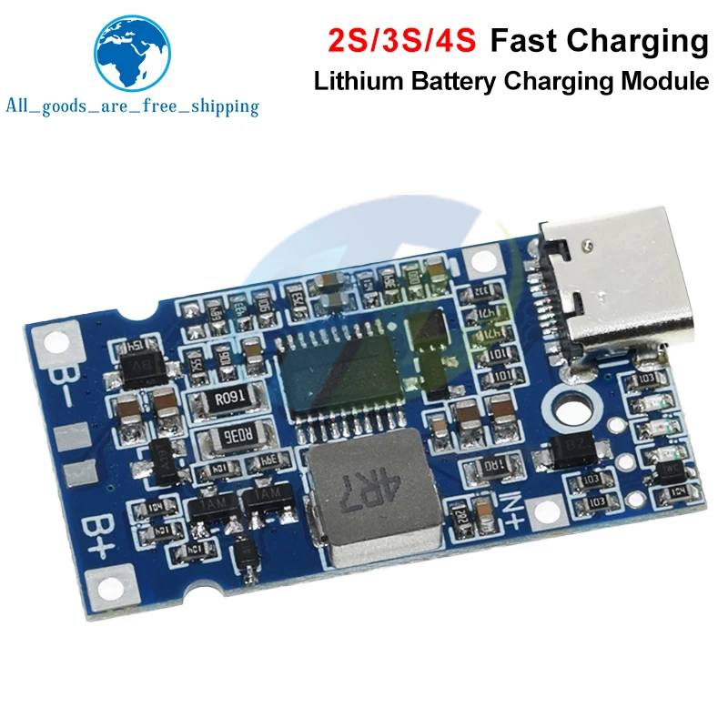Tipe-C USB 2S 3S 4S BMS 4.5V-15V 18W 2A Modul Pengisi Daya Baterai Lithium Mendukung QC Pengisian Cepat dengan Perlindungan Suhu