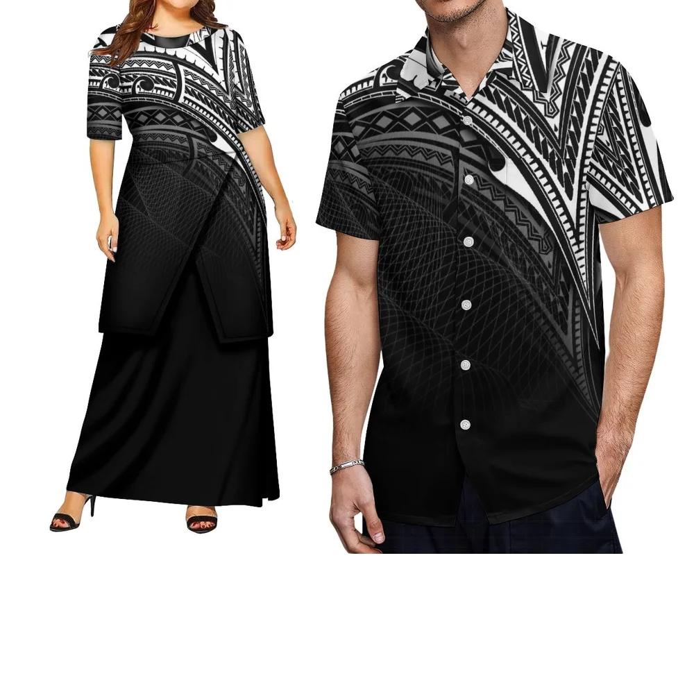 Ensemble de voyage d'été pour Couple, robe Pletasi pour femmes, Design imprimé Tribal polynésien, chemise pour hommes, vêtements sur mesure